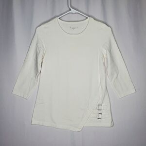 ELI Pima Cotton Buckle Accent Top Women XS White Elbow Gothic Whimsigoth City